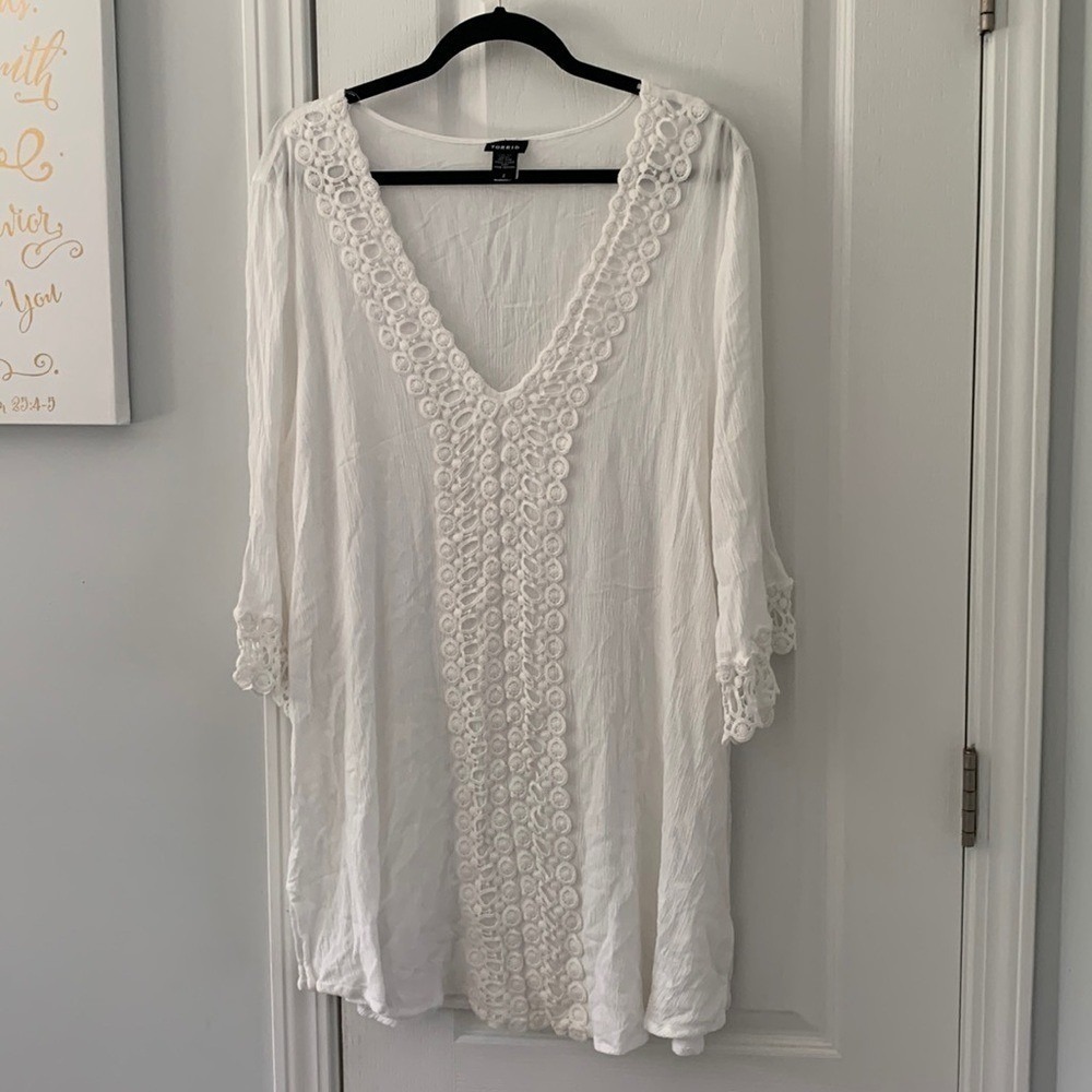 Torrid lace crochet blouse‎ tunic bohemian size 2X white summer romantic